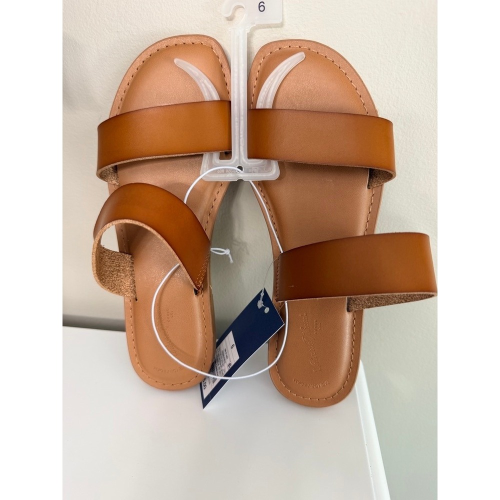 Universal Thread Slide‎ Sandals Womens 6 Brown Cognac Two Band Memory Foam NWT